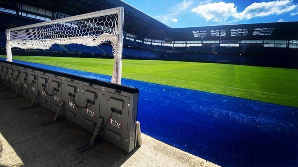 a football goal in a stadium