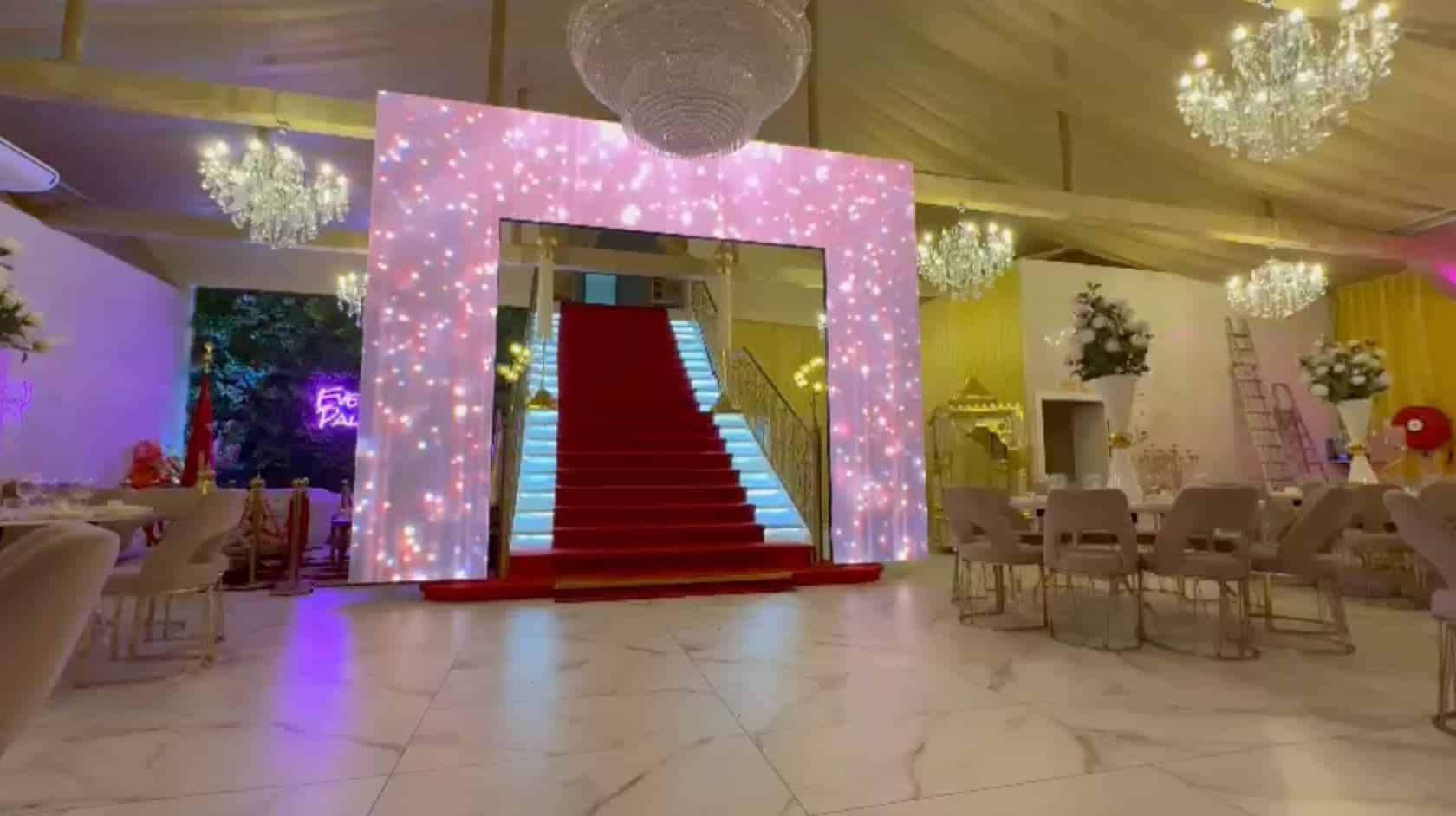 a stage with lights and stairs